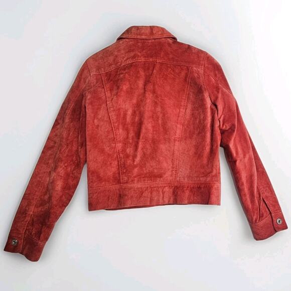 Vtg Y2K Express 100% Genuine Suede Moto Jacket Button Down XS Red Biker - Picture 3 of 10